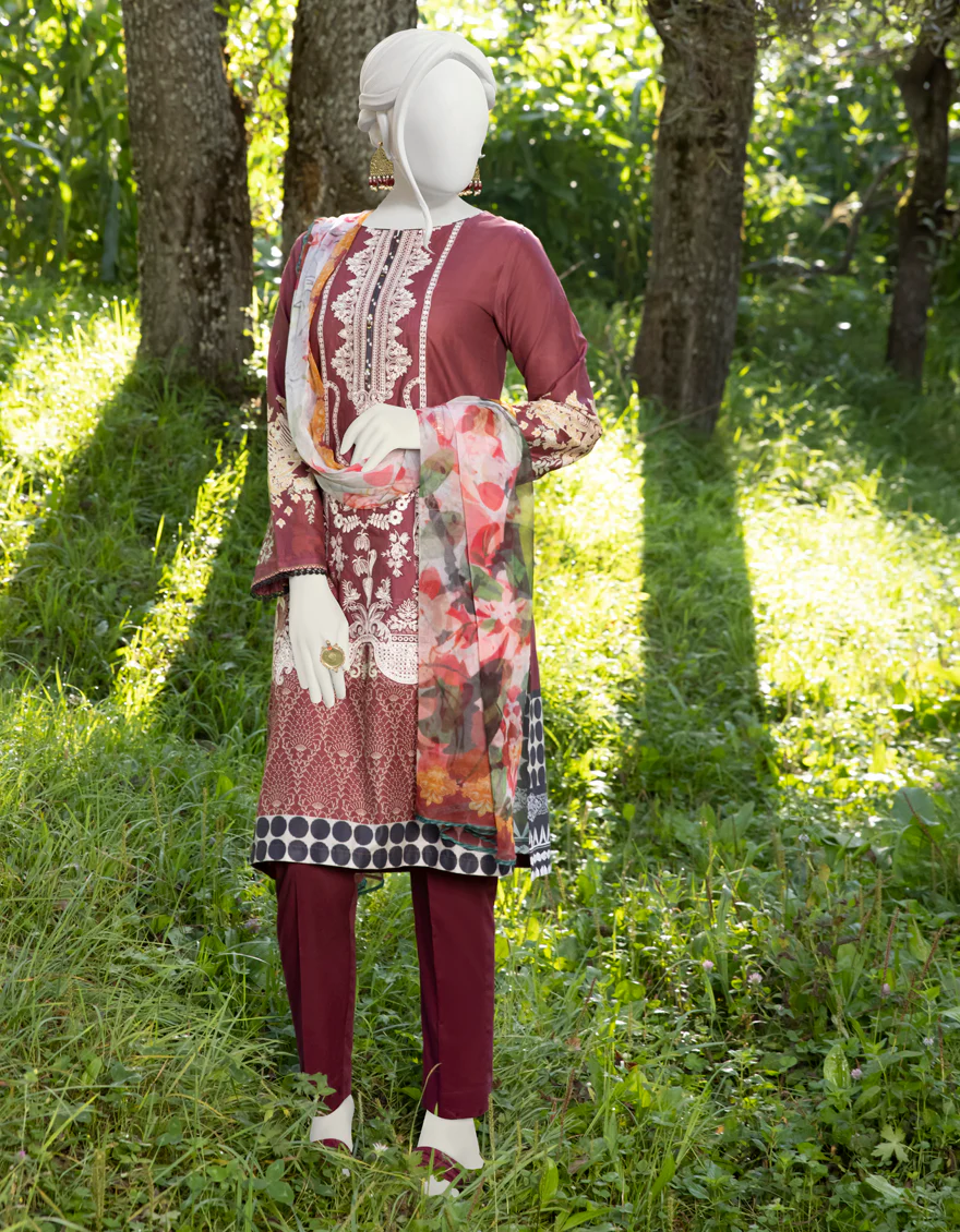 MAROON CAMBRIC 3PC STITCHED | JJPW-W-JPWS-US-22-470 FB/CRAYON(22-5122)