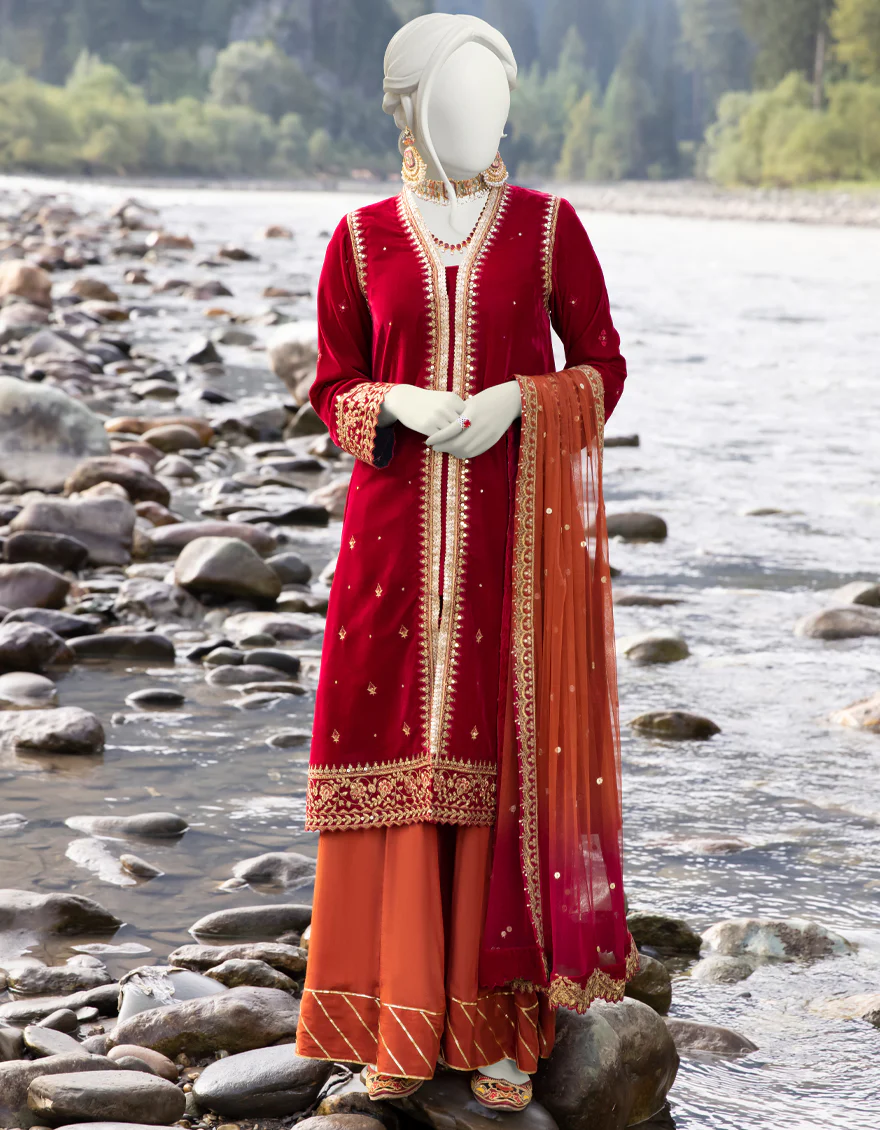RED VELVET 3PC STITCHED | JJPW-W-JPWS-US-22-487 FB/FF-328