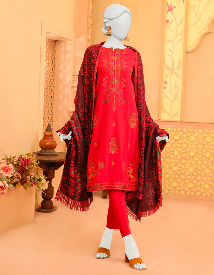RED KHADDAR 3PC STITCHED | JJPW-W-JPWS-US-23-625 FB/ROCOCO