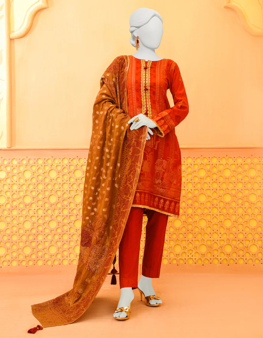 RUST JACQUARD 3PC STITCHED | JJPW-W-JPWS-US-23-630 FB/SHAHTAJ