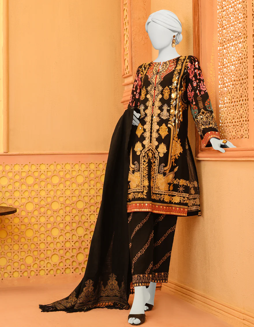 BLACK LAWN 3PC STITCHED | JJPW-W-JPWS-US-23-633 FB/BLACK PEARL