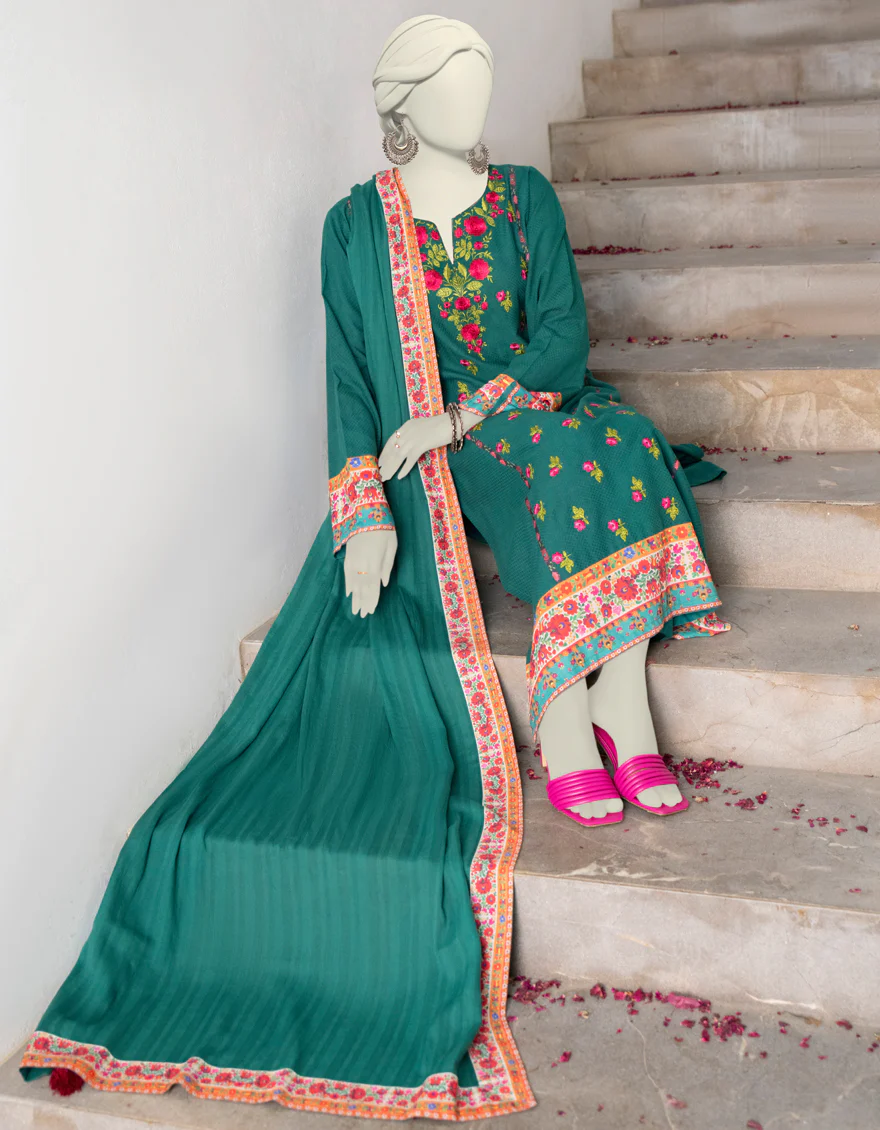 GREEN DOBBY 3PC STITCHED | JJPW-W-JW-24-1787 FB/POLISH ELEGANCE-4