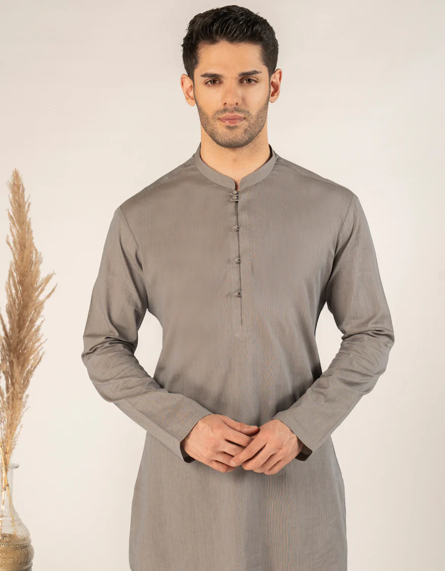 STONE GREY COTTON SHORT KURTA TROUSERS | JJSHKP-A-50160/S25/JJ10023-CL - Image 2
