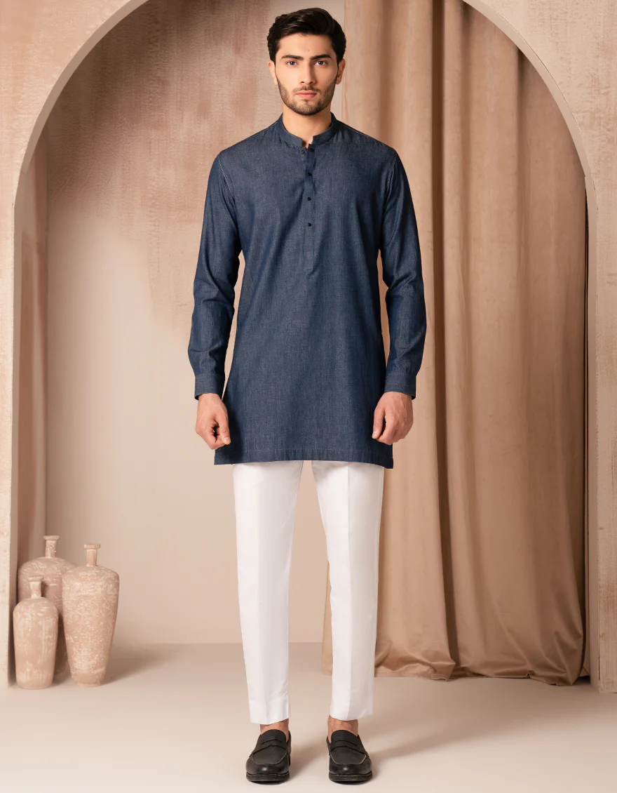 DENIM BLUE COTTON THIGH LENGTH KURTA | JJTHLK-A-47480/S25/JJ10220-CL