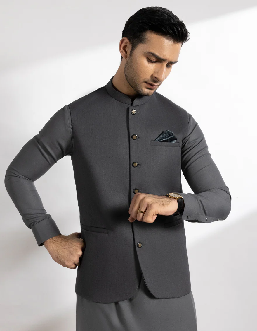 GREY SUITING WAISTCOAT | JJVC-A-48246/S25/JJ10130-PN