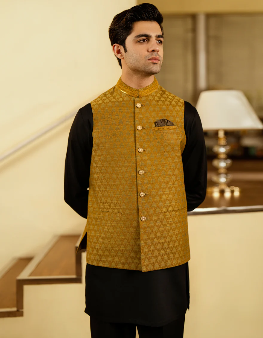 GOLD BLENDED WAISTCOAT | JJVC-A-50358/S25/JJ10104-FL