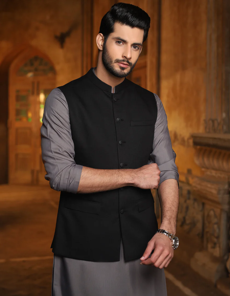 BLACK BLENDED WAISTCOAT | JJVC-US-27380-R7/S23/JJ8900-PN