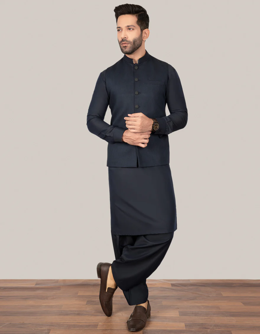 NAVY BLUE BLENDED WAISTCOAT | JJVC-US-27381-R6/S23/JJ8900-PN