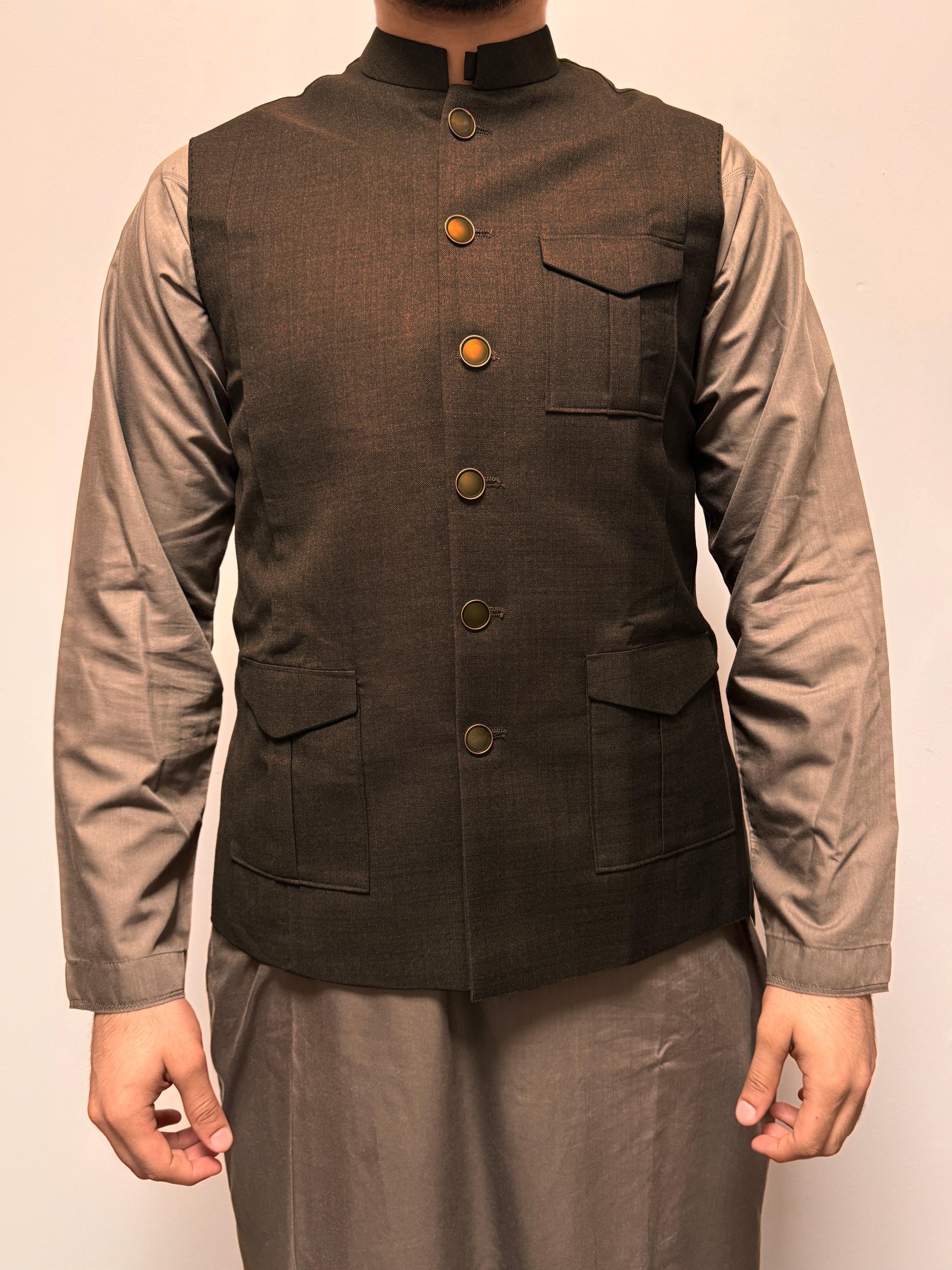 BROWN BLENDED WAISTCOAT | JJVC-US-27461/S22/JJ7380-PN