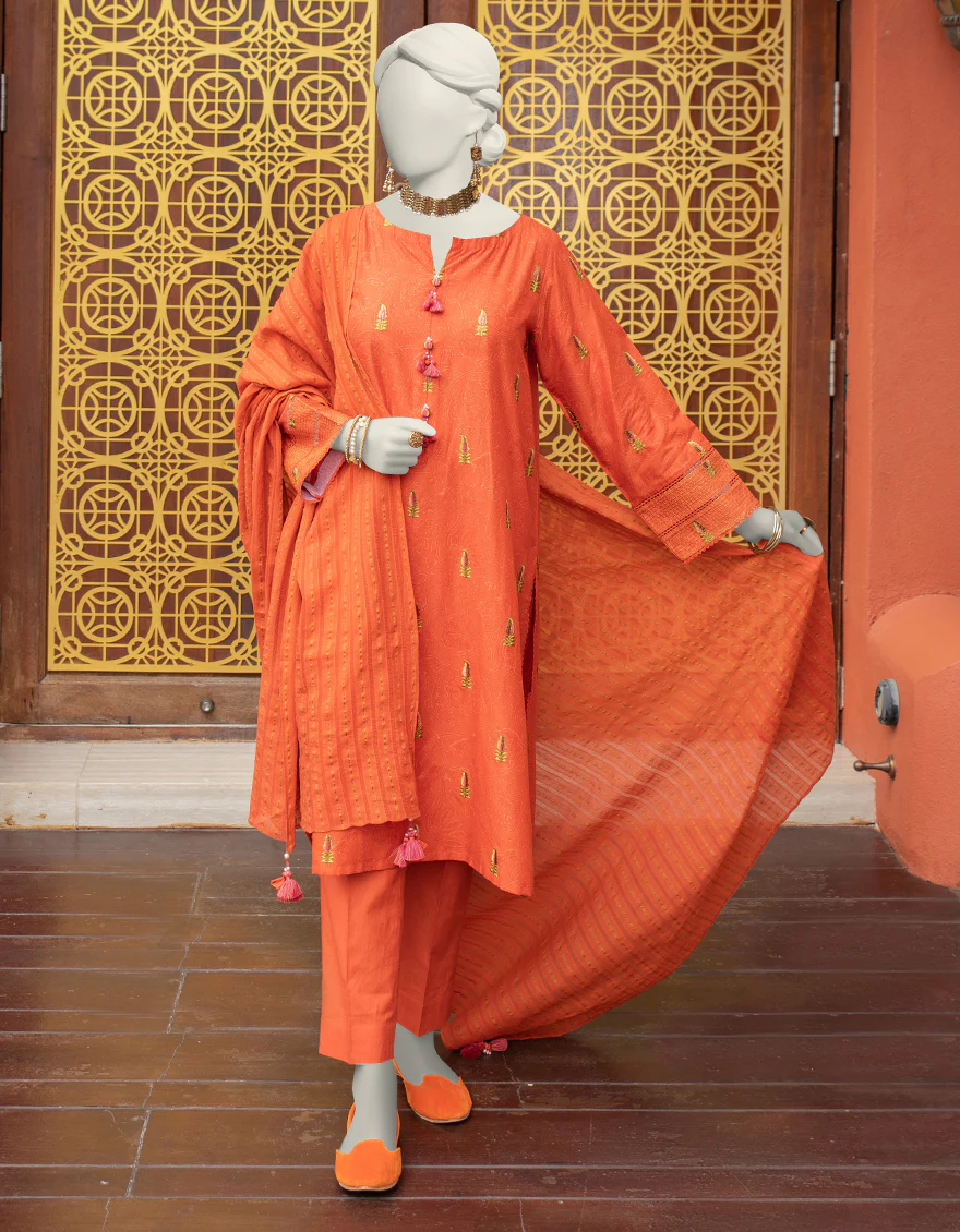 ORANGE LAWN 3PC UNSTITCHED | JLAWN-S-24-219 TRADI