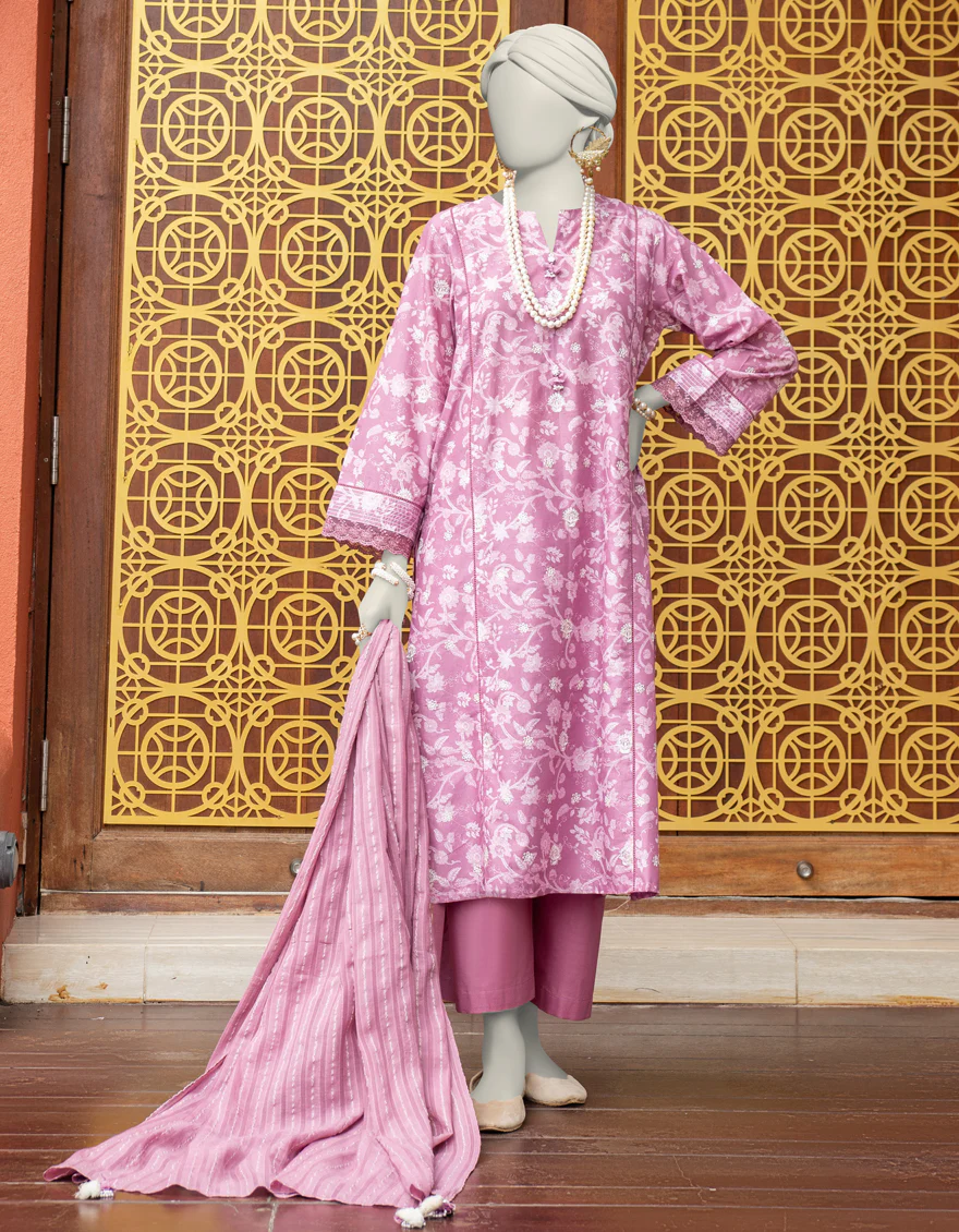 PINK LAWN 3PC UNSTITCHED | JLAWN-S-24-220 TRADI