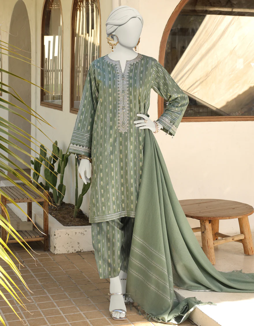 GREEN JACQUARD 3PC UNSTITCHED | JLAWN-S-24-247 SYMPH