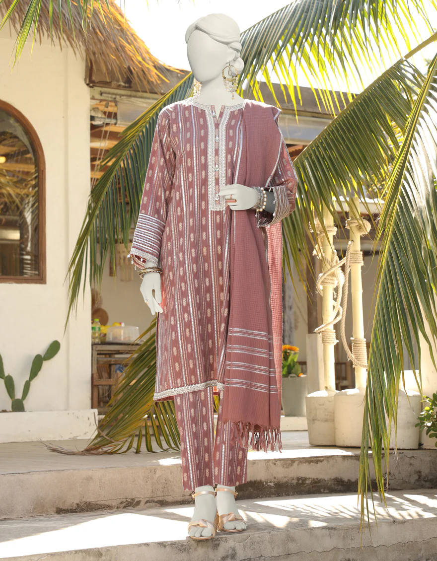 RED JACQUARD 3PC UNSTITCHED | JLAWN-S-24-249 SYMPH