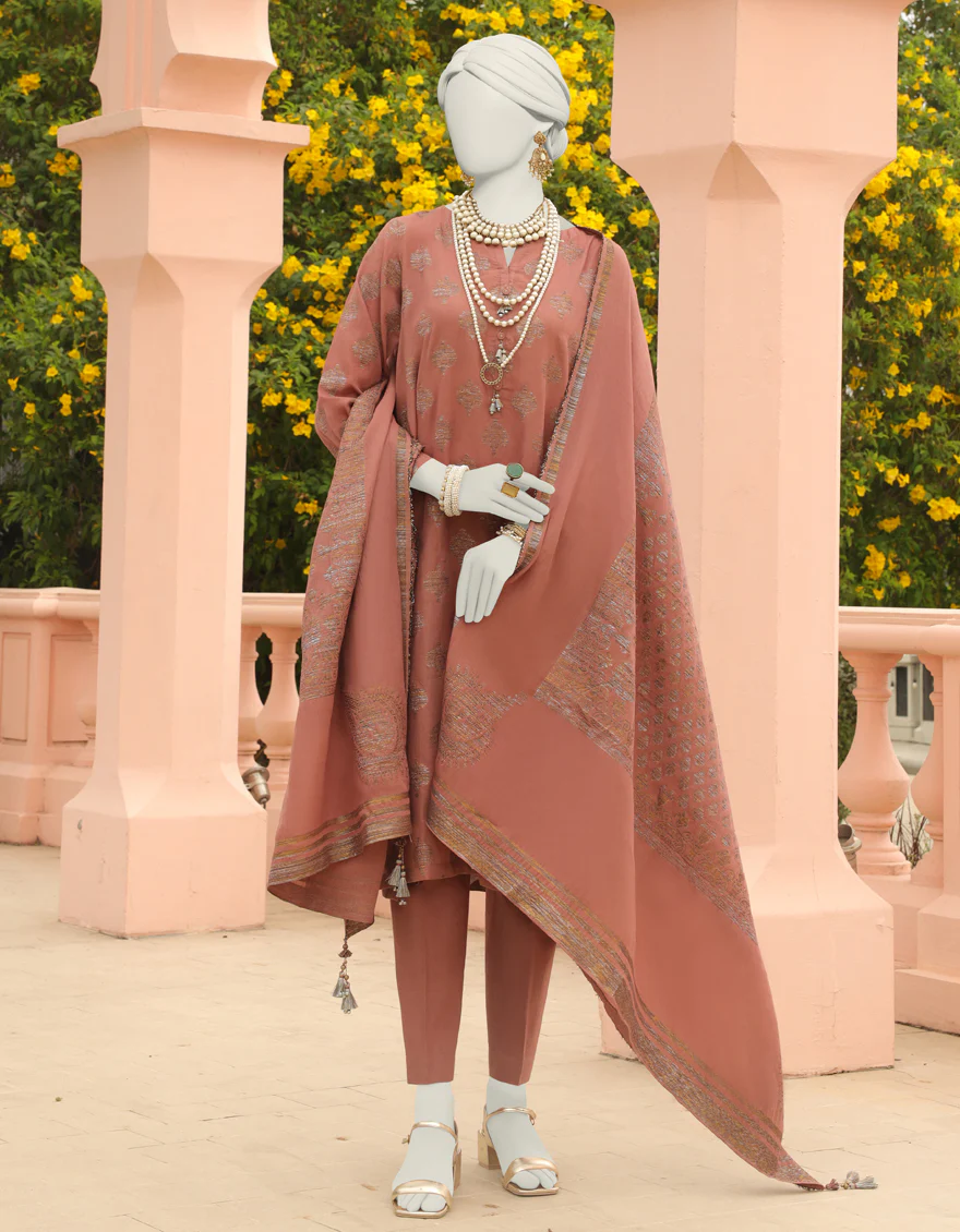 BROWN JACQUARD 3PC UNSTITCHED | JLAWN-S-24-344 RIWAY