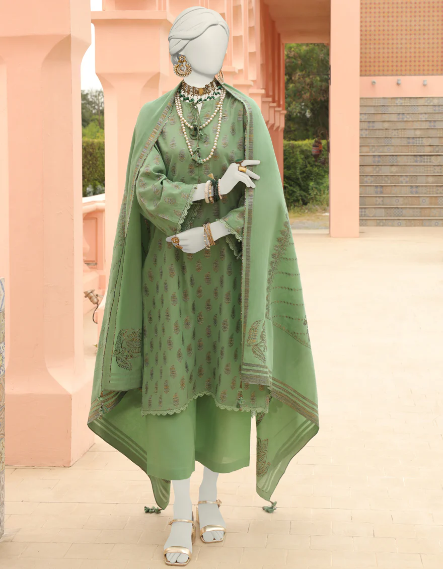 GREEN JACQUARD 3PC UNSTITCHED | JLAWN-S-24-346 RIWAY