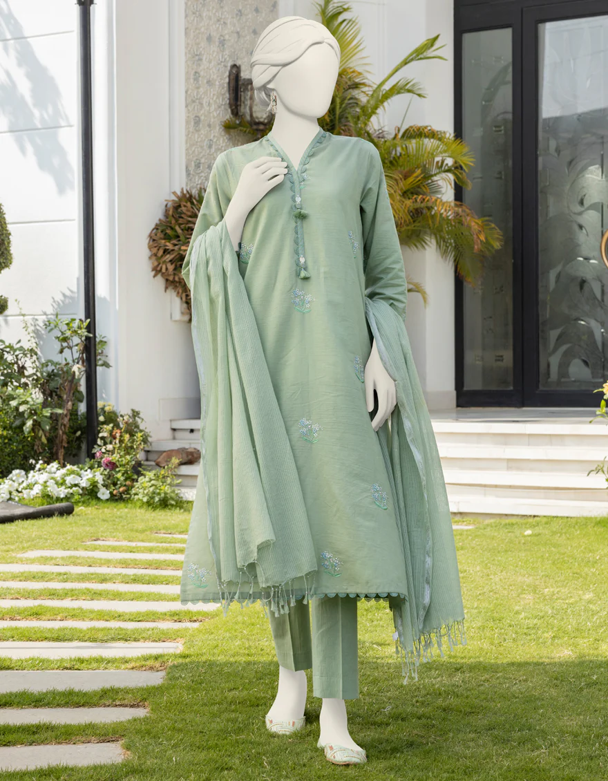GREEN CAMBRIC 3PC UNSTITCHED | JLAWN-S-24-371 KHILA