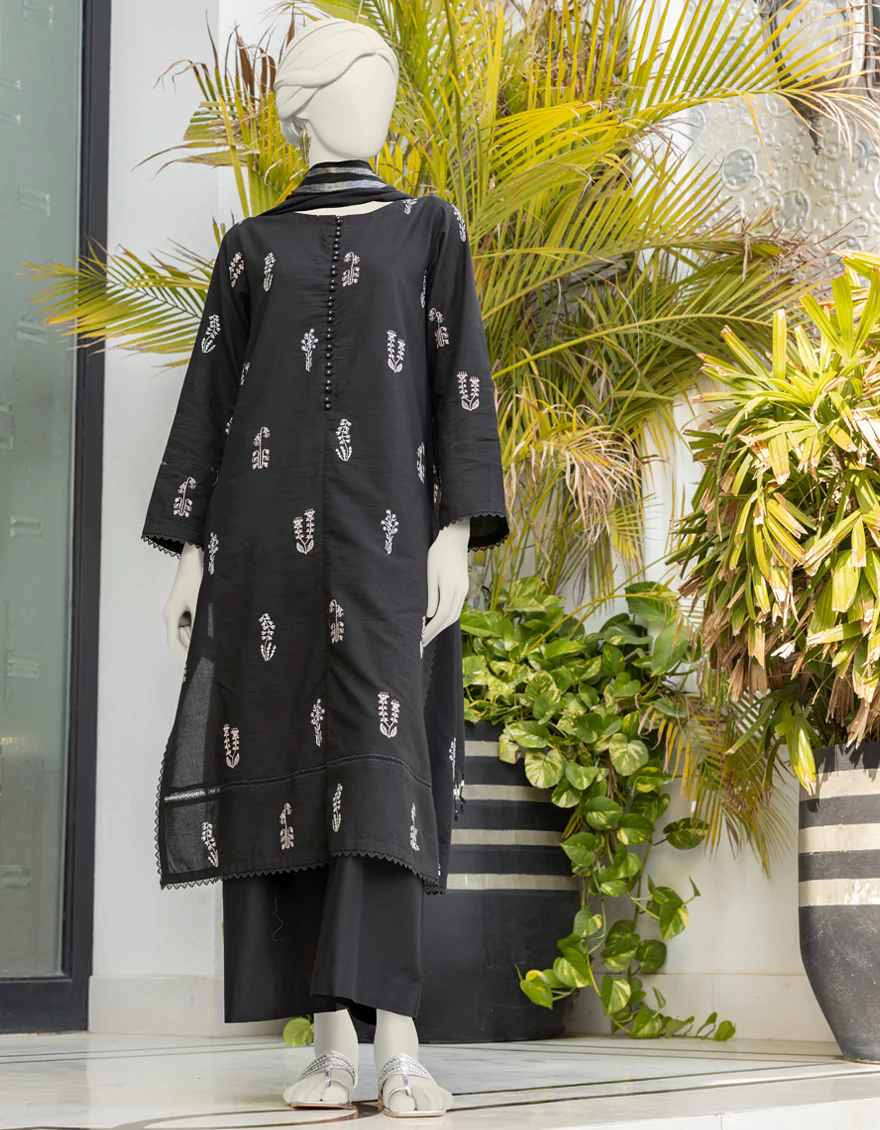 BLACK CAMBRIC 3PC UNSTITCHED | JLAWN-S-24-375 KHILA
