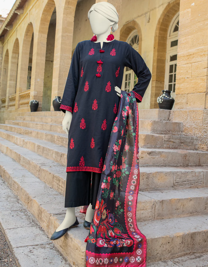 BLACK TEXTURED 3PC STITCHED | JLAWN-S-24-451/S MONOCHROME-03