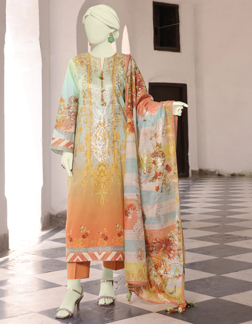 MULTICOLOR LAWN 3PC UNSTITCHED | JLAWN-S-24-463 RUNG O ROGHAN-03