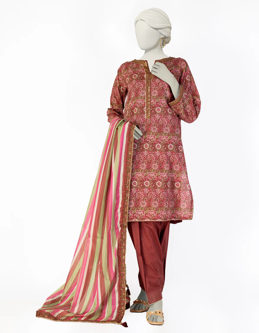 MAROON LAWN 3PC STITCHED | JLAWN-S-25-073/S LIN