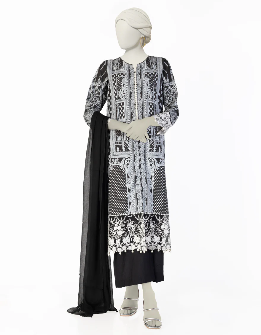 BLACK SILK 3PC STITCHED | JLAWN-S-25-102/S SHE