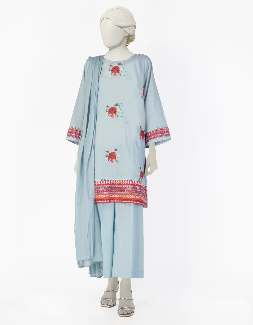 BLUE DOBBY 3PC STITCHED | JLAWN-S-25-113/S CROSS STITCH-01
