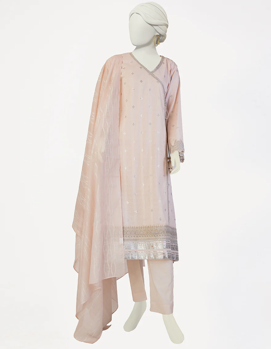 PEACH COTTON SILK 3PC STITCHED | JLAWN-S-25-120/S MAH