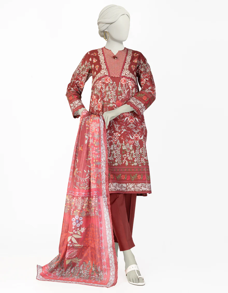 MAROON LAWN 3PC STITCHED | JLAWN-S-25-140/S GAR