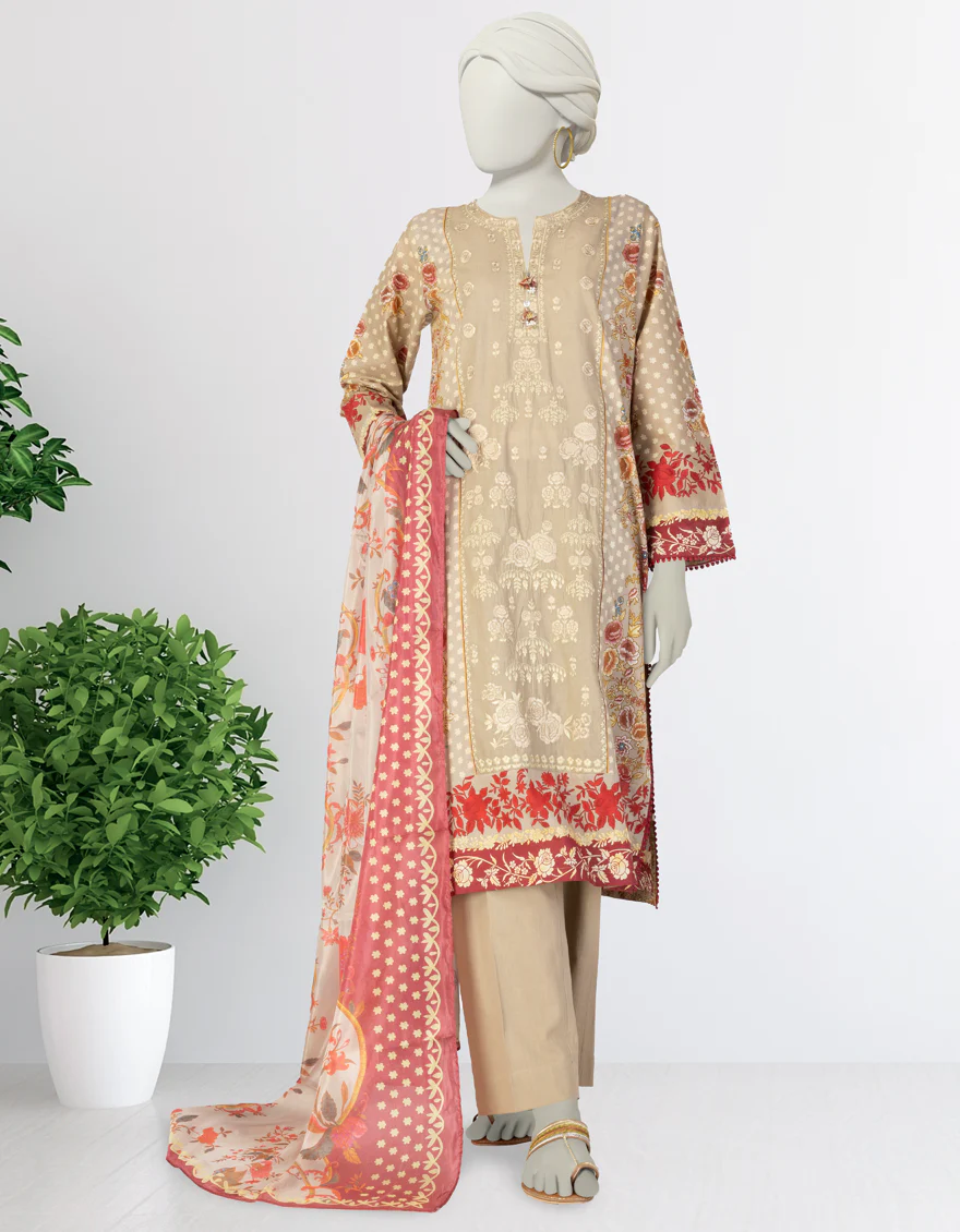 BEIGE LAWN 3PC STITCHED | JLAWN-S-25-143/S GAR