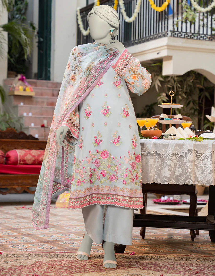 BLUE CHIFFON 3PC STITCHED | JLAWN-S-25-152/S PAS