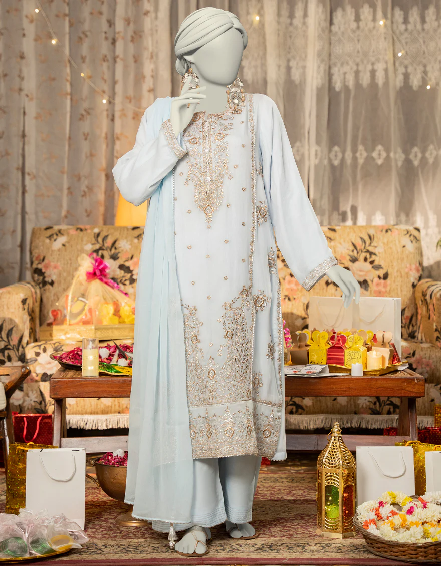 BLUE CHIFFON 3PC STITCHED | JLAWN-S-25-167/S SHI