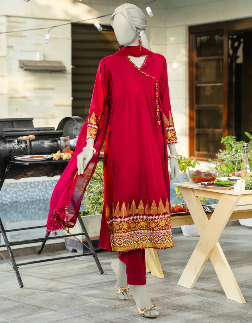 PINK SILK 3PC STITCHED | JLAWN-S-25-180/S SHI