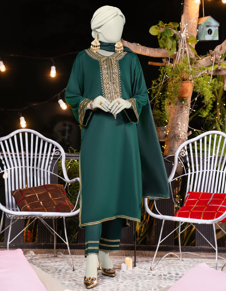 GREEN SILK 3PC STITCHED | JLAWN-S-25-184/S GOT