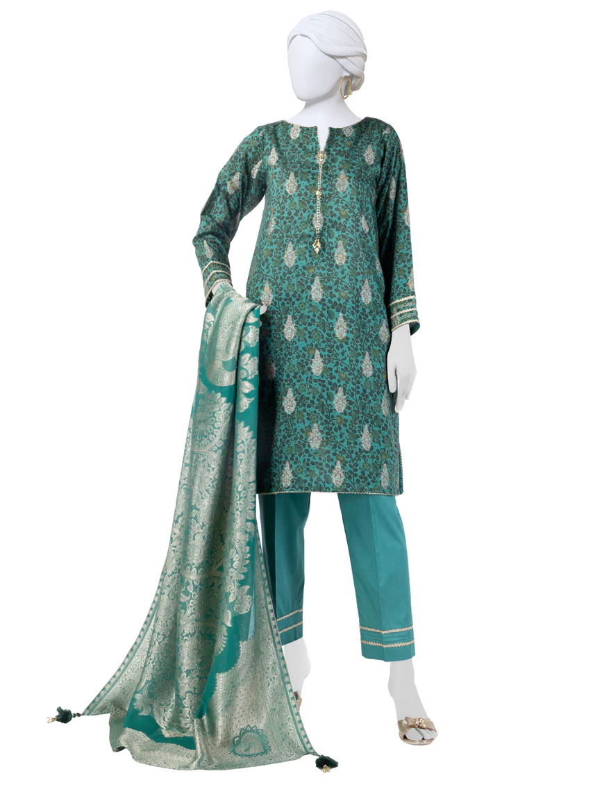 GREEN JACQUARD 3PC UNSTITCHED | JLAWN-S-25-3282 KALAMKARI-2