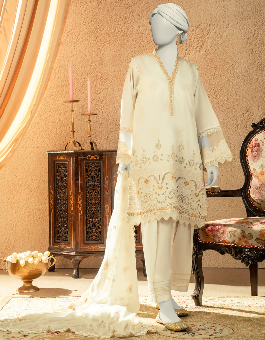 WHITE LAWN 3PC UNSTITCHED | JLAWN-S-25-831 LUXE B-5
