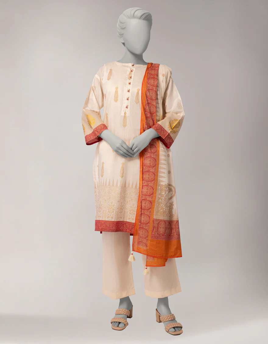 OFF WHITE LAWN 3PC STITCHED | JLAWN-S-26-1091/S GOLD JAMDANI-03