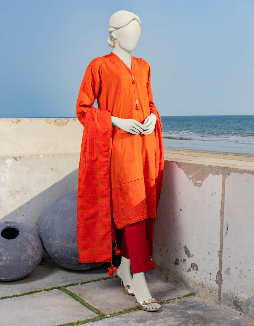 ORANGE JACQUARD 2PC UNSTITCHED | JLAWN-S-JDS-24-1072