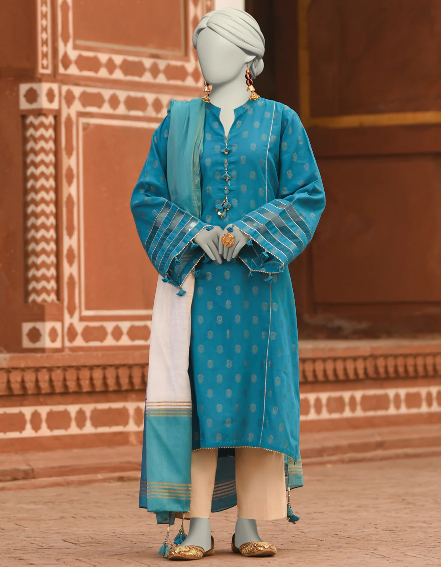 BLUE JACQUARD 2PC UNSTITCHED | JLAWN-S-JDS-25-1055 COLOR BLOCKING-3