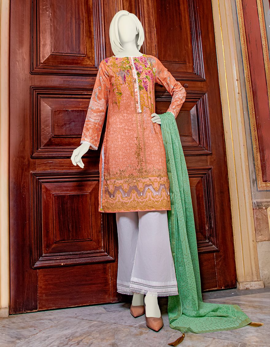 PEACH LAWN 2PC UNSTITCHED | JLAWN-S-JDS-US-21-1062 YALINA