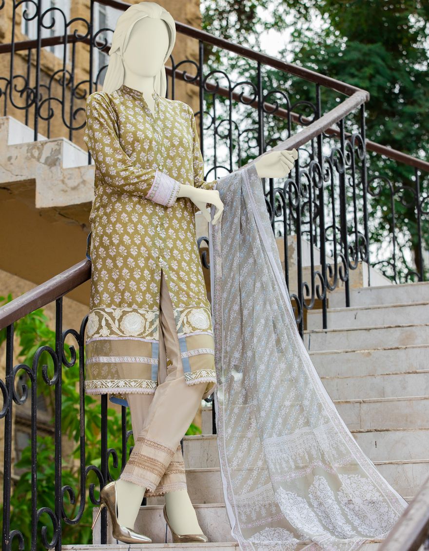 DUSTY GREEN LAWN 2PC UNSTITCHED | JLAWN-S-JDS-US-21-1092 MITTHI