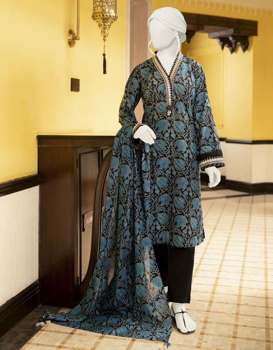 BLUE-BLACK LAWN 2PC UNSTITCHED | JLAWN-S-JDS-US-22-1034 UKIYO
