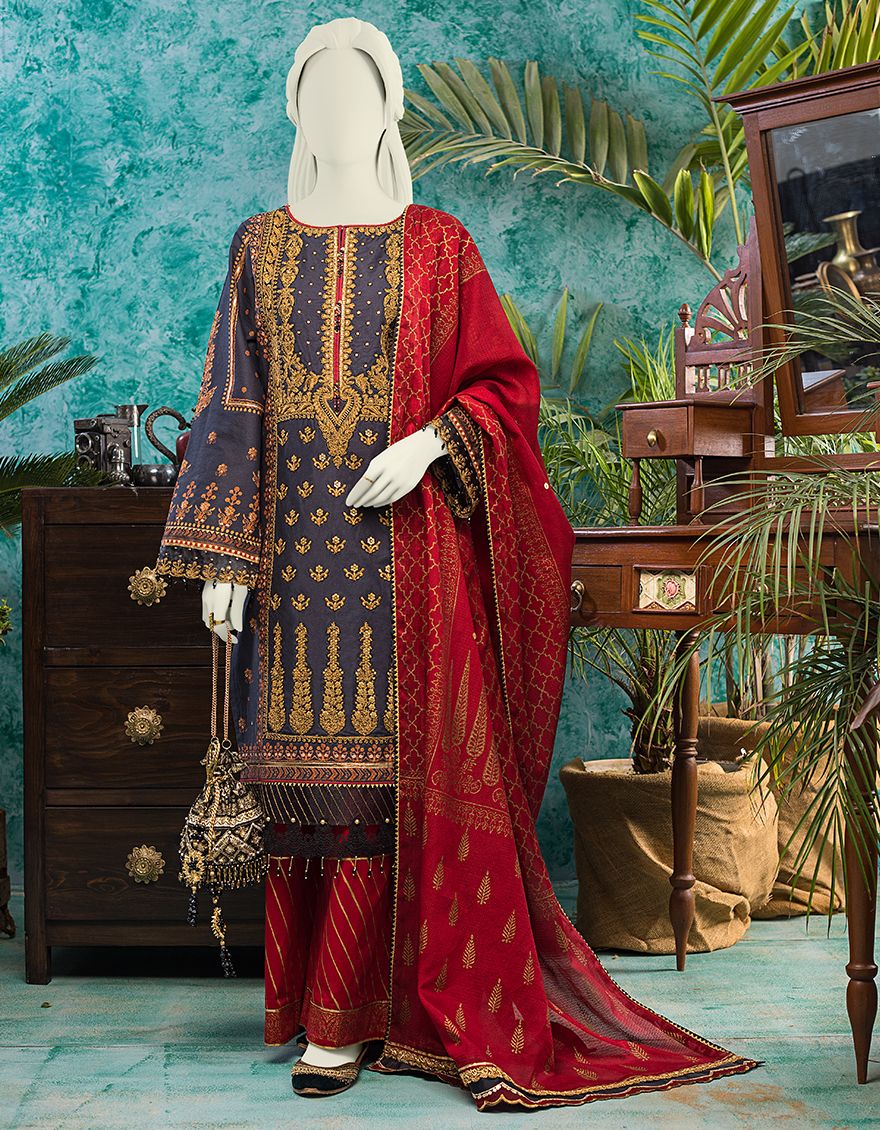 CHARCOAL LAWN 3PC UNSTITCHED | JLAWN-S-JPUS-US-21-003 JQ-567