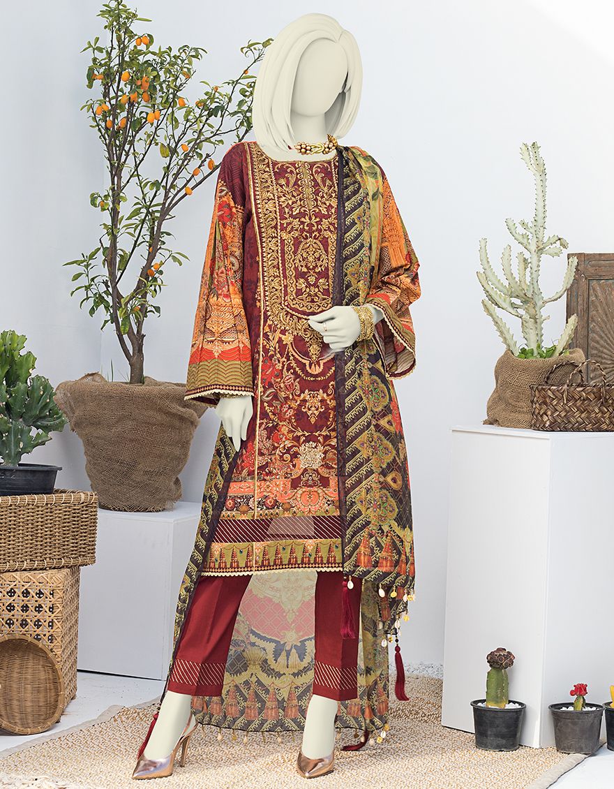 MEHNDI GREEN LAWN 3PC UNSTITCHED | JLAWN-S-JPUS-US-21-013 JA-566