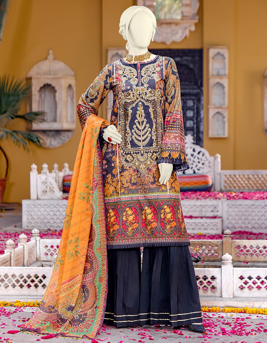 BLACK LAWN 3PC UNSTITCHED | JLAWN-S-JPUS-US-21-025 JQ-650