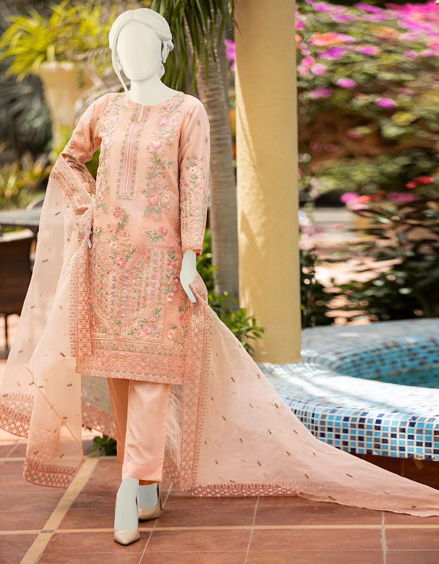 PINK ORGANZA 3PC UNSTITCHED | JLAWN-S-JPUS-US-21-029 AJ-002