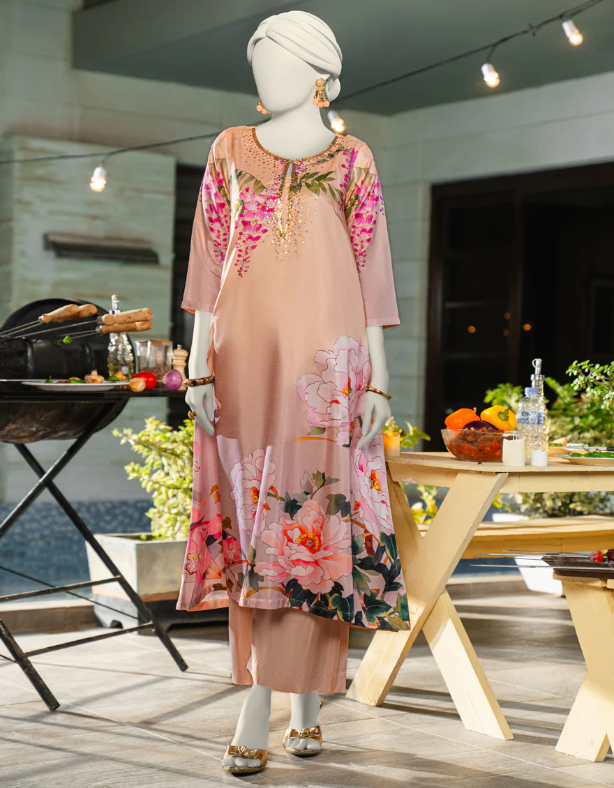 PEACH SILK 2PC STITCHED | JLAWN-S-JST-25-2089/