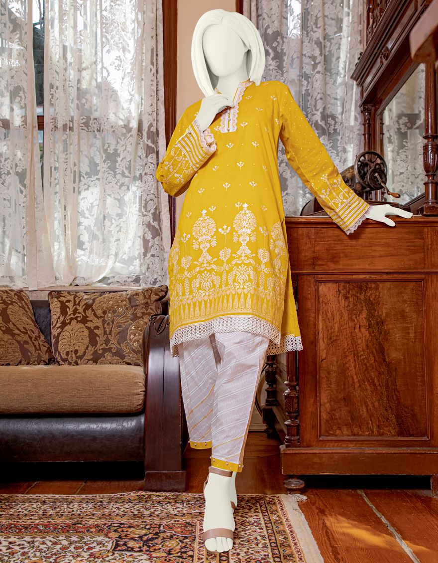 YELLOW LAWN 2PC UNSTITCHED | JLAWN-S-JST-US-21-1618 CITRINE