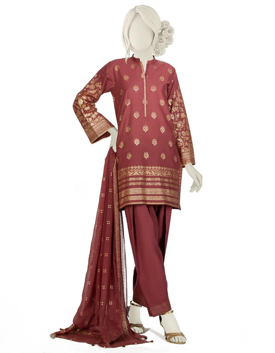 RED LAWN 3PC UNSTITCHED | JLAWN-S-US-21-192 GIZEM