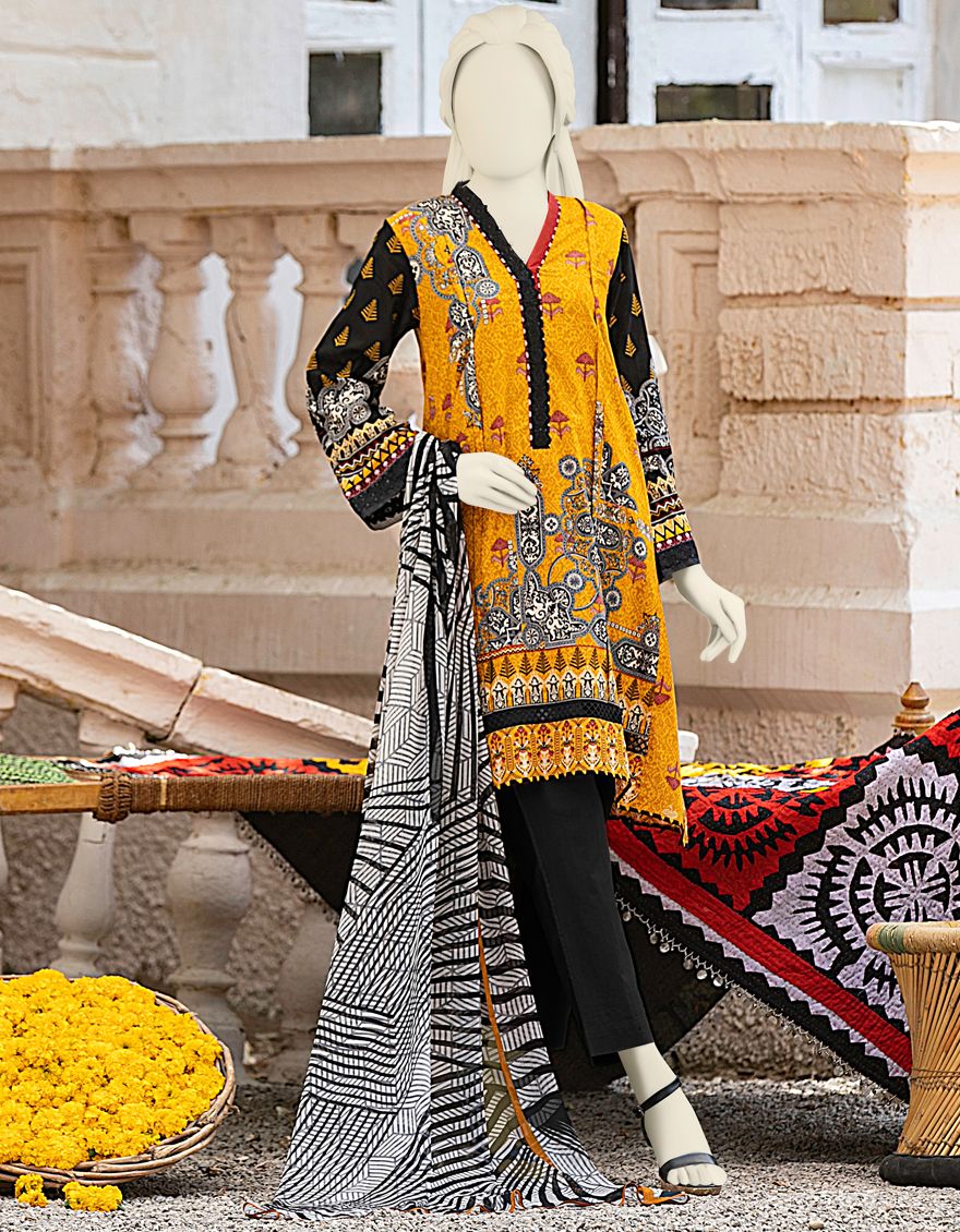 YELLOW LAWN 3PC UNSTITCHED | JLAWN-S-US-21-213 VICTORY