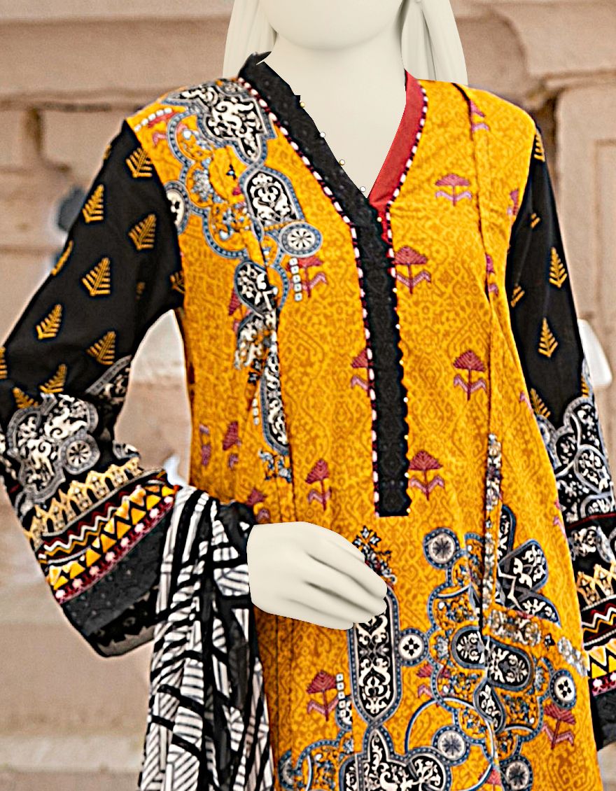 YELLOW LAWN 3PC UNSTITCHED | JLAWN-S-US-21-213 VICTORY - Image 2